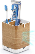 Boperzi Toothbrush Holders for Bathrooms Organizer Countertop, Detachable Anti-Slip Electric Toothbrush Holders for Kids, Toothbrush and Toothpaste Holder Storage Caddy Drainage for Shower Wood Grain by Boperzi