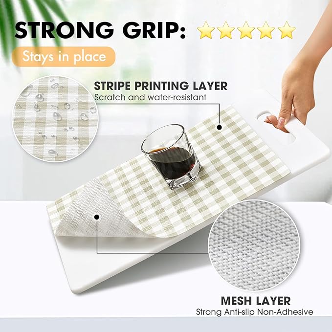 Viseeko Shelf and Drawer Liner for Kitchen Cabinet, Non-Adhesive Cabinet Liners for Shelves, Strong Grip Shelf Paper Non-Slip Waterproof Easy to Cut for Dresser Cupboard, Green Grid, 12 in x 10 ft - Image 2
