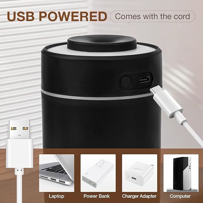 Portable Mini Humidifier, 180ml USB Cool Mist Small Humidifiers for Bedroom, Personal Desktop Humidification for Car Office Travel & Indoor Plants(Black) - Image 5