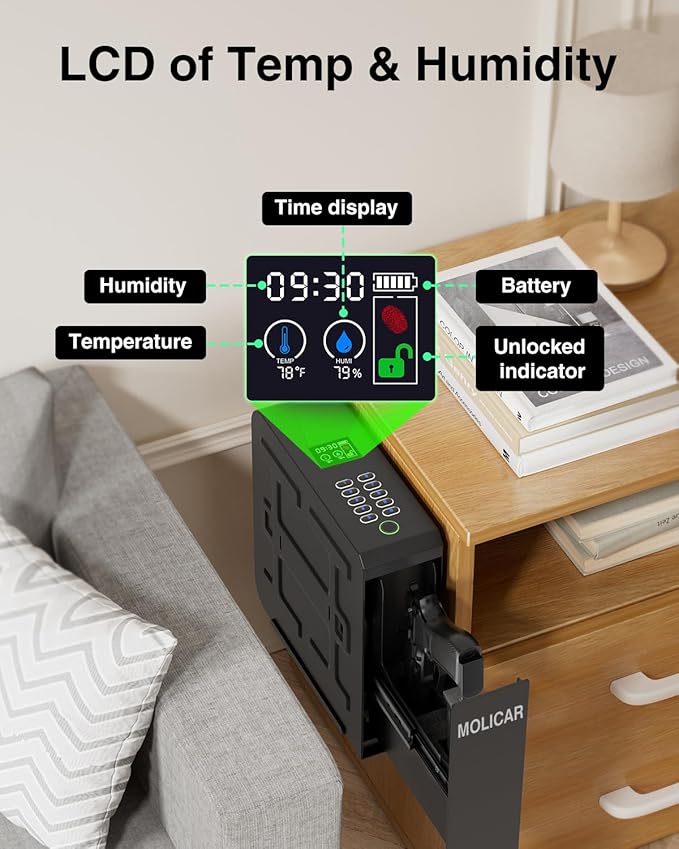 Biometric Gun Safe for Handgun Fingerprint 3 Ways Quick Access Slider Pistol Safe, Mounted Bedside Gun Lock Box for Nightstand, Bed, Desk, Wall, Dresser - Image 7