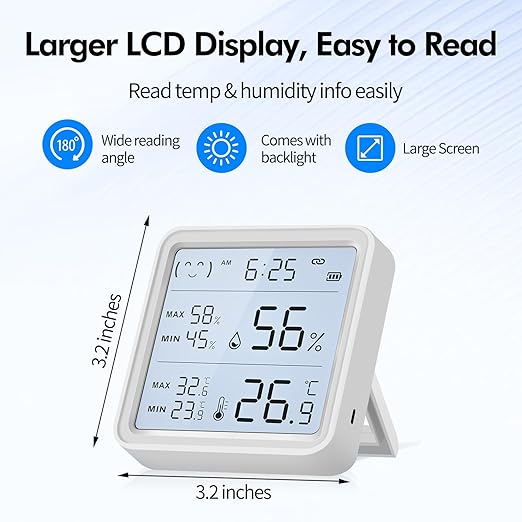 eMylo WiFi Thermometer Hygrometer 2 Pack, Wireless Indoor Humidity Monitor for Room, Smart Digital Temperature Sensor with App Alert, Large LCD Display with Backlight, Free Data Storage Export - Image 3