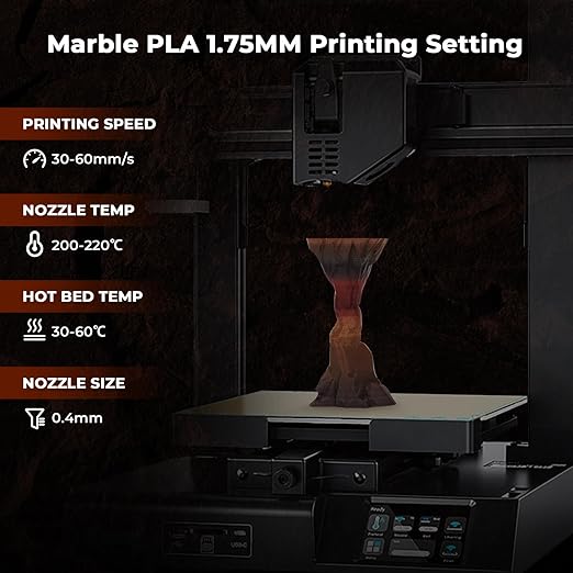 AMOLEN Marble PLA Filament 1.75mm Bundle, Rainbow Rock PLA 3D Printer Filament, 3D Printing Filament Dimensional Accuracy +/- 0.02 mm, 200gX 4 Spools Fit Most FDM Printer - Image 6