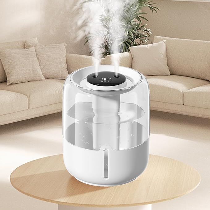 Humidifiers for Bedroom-Cold Mist Humidifier with Double Nozzle,3 Gear and Night Light,Easy to Fill & Clean,Quiet Cool Mist Air Humidifier for Plants, Office,Bedroom and Home Baby Nursery (White) by AIRPROSSING