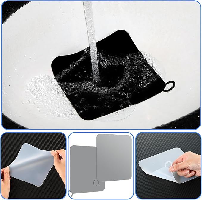 Yinkin 6 Pcs Drain Covers to Keep Bugs Out Silicone Shower Floor Tub Stoppers Bathtub Drain Stoppers Sewer Anti-Odor Mats Deodorizing Plugs for Bathroom(6 x 6 Inch,Square,White, Grey and Black) - Image 4