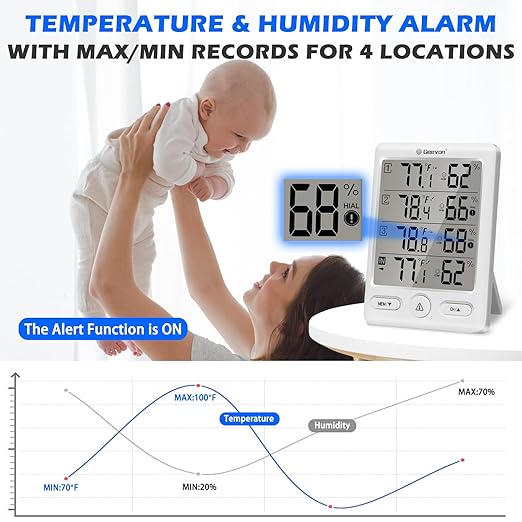 Geevon Indoor Outdoor Thermometer Wireless with 3 Remote Sensors, Temperature Humidity Monitor for Home with Comfort Indicator, Temp Alarm, Digital Hygrometer Thermometer Battery Powered - Image 5