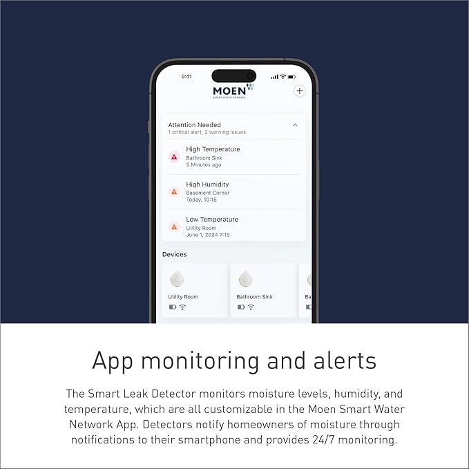 Moen Flo Smart Water Leak Detector, Drip or Flood Sensor Alarm for Home, 1-Pack, White, 920-004 - Image 3