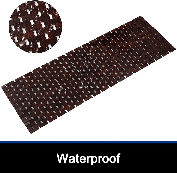 Bath Mat Bathroom Runner Long Large Rugs Floor Wood Shower Bathtub Waterproof Non Slip Accessories 16x48 Inch Easy to Clean, Brown, 1 pc - Image 2