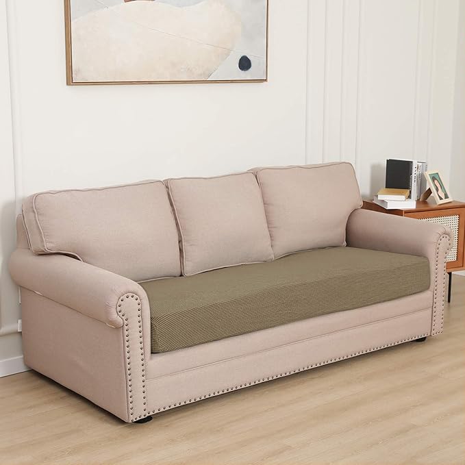 Easy-Going Stretch Cushion Cover Sofa Cushion Furniture Protector Sofa Seat Sofa slipcover Sofa Cover Soft Flexibility with Elastic Bottom(Oversized Sofa Cushion,Tan) - Image 2