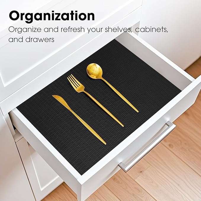 Drawer and Shelf Liner, Non-Slip Kitchen Cabinet Liners Non-Adhesive Thick Strong Grip Waterproof Washable Mats Protect Dresser Shelves Cupboard Bathroom Cabinets, Black, 24 in X 30 FT - Image 7