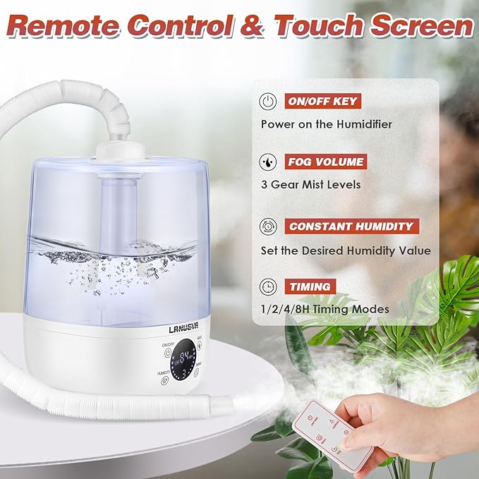 LANUEVA Reptile Humidifier with Humidity Control, Reptile Fogger with 4L Large Tank & Telescopic Hose for Terrariums, Remote Control & Touch Screen, Timing Function, for Reptiles, Green Plants (4L) - Image 4