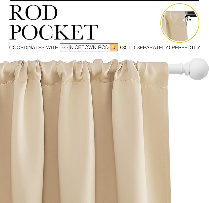 NICETOWN Room Darkening Curtains for Bedroom - Home Decoration Privacy Protection Thermal Insulated Solid Drapes/Draperies for Sliding Glass Door (Biscotti Beige, Set of 2, 52 x 95 inches) - Image 3