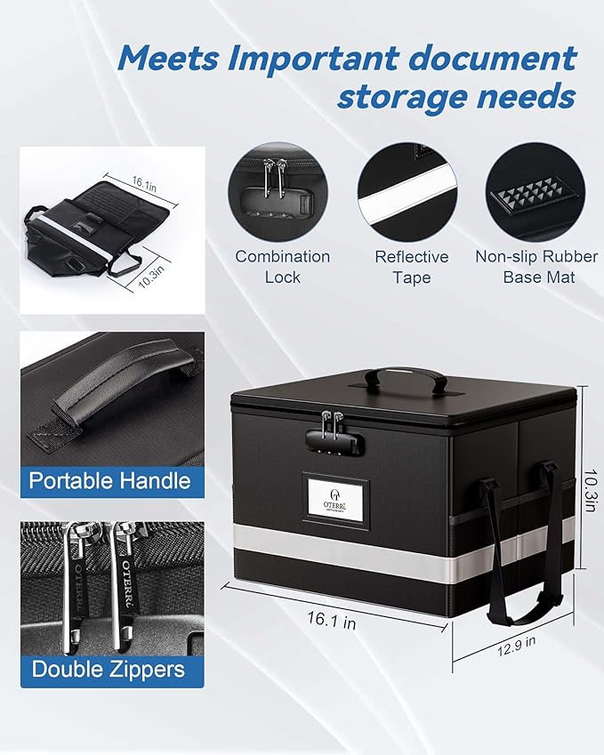 Oterri 1 Pack Fireproof Document Box With Lock, Portable File Safe Box Fireproof Waterproof For Letter Files, Fireproof File Box for Home Office File Cabinet - Image 4