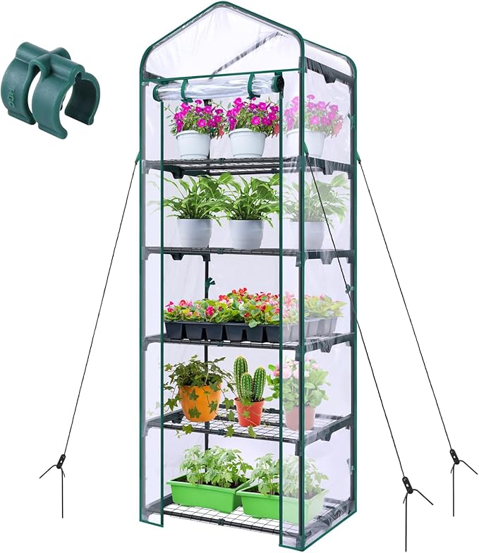 Mini Greenhouse for Outdoors Indoor: Ohuhu Small Plants Green House with 5 Tier Shelves, Portable Plastic Greenhouses with Heavy Duty Transparent PVC Cover for Garden Patio Backyard Porch Balcony by Ohuhu
