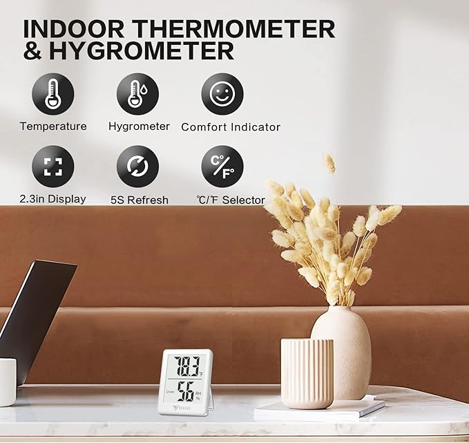 DOQAUS Digital Hygrometer Indoor Thermometer Humidity Gauge Room Thermometer with 5s Fast Refresh, Accurate Temperature Humidity Meter for Home, Office, Babyroom, Greenhouse (White) - Image 2
