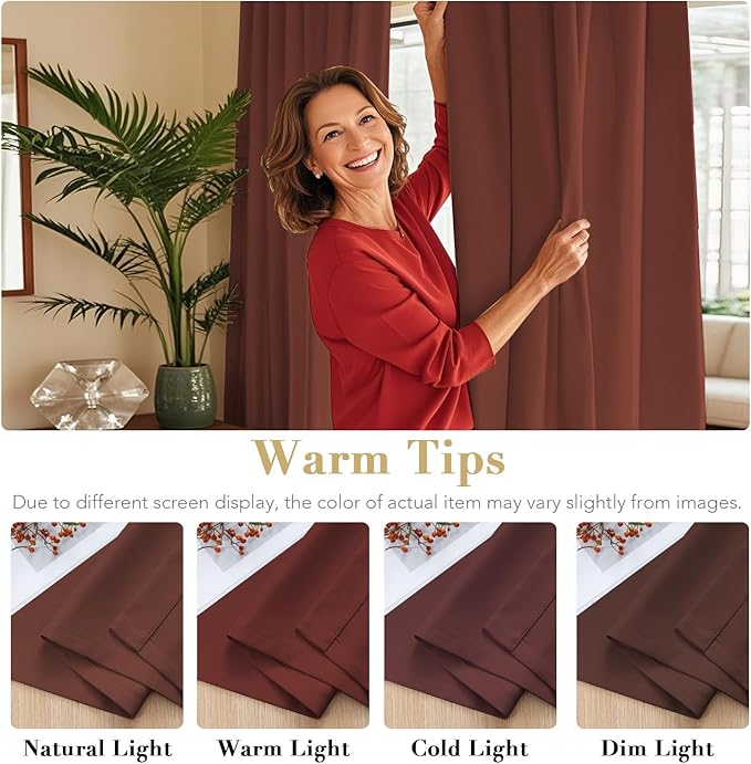 H.VERSAILTEX Blackout Curtains Thermal Insulated Window Treatment Panels Room Darkening Blackout Drapes for Living Room Back Tab/Rod Pocket Bedroom Draperies (2 Panels, Rust, 52 x 96 Inch) - Image 3