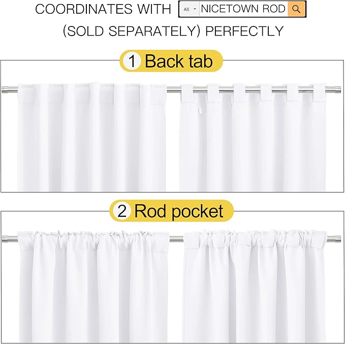 NICETOWN Dining Room Window Curtains - (White Color) W52 x L84, Set of 2, Window Treatment Drapery Panels for Hall Room - Image 3