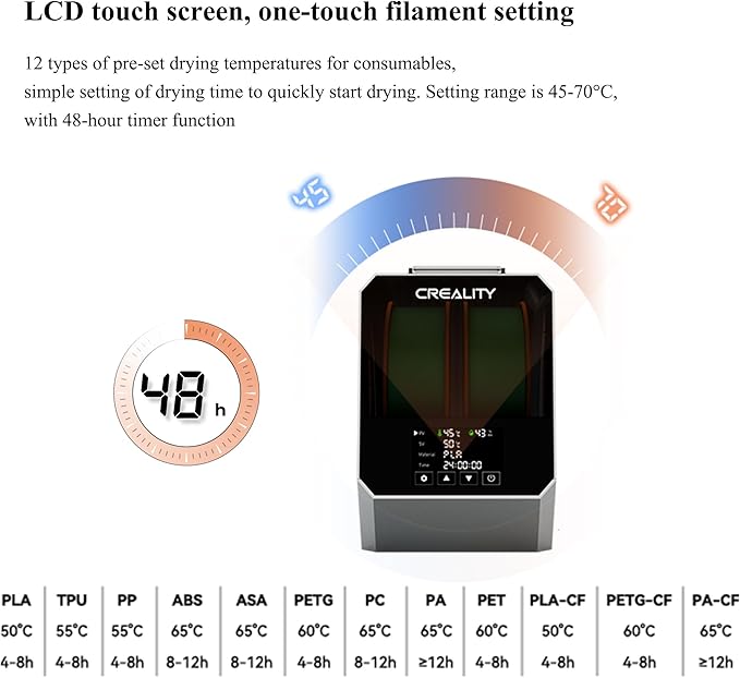 Creality Space Pi Filament Dryer Plus, 3D Printer Filament Dryer Box, 3D Filament Storages for Filament Drying and Sealing with Heat Control, 4'' LCD Touch Screen Compatible with PLA PETG ABS TPU - Image 4