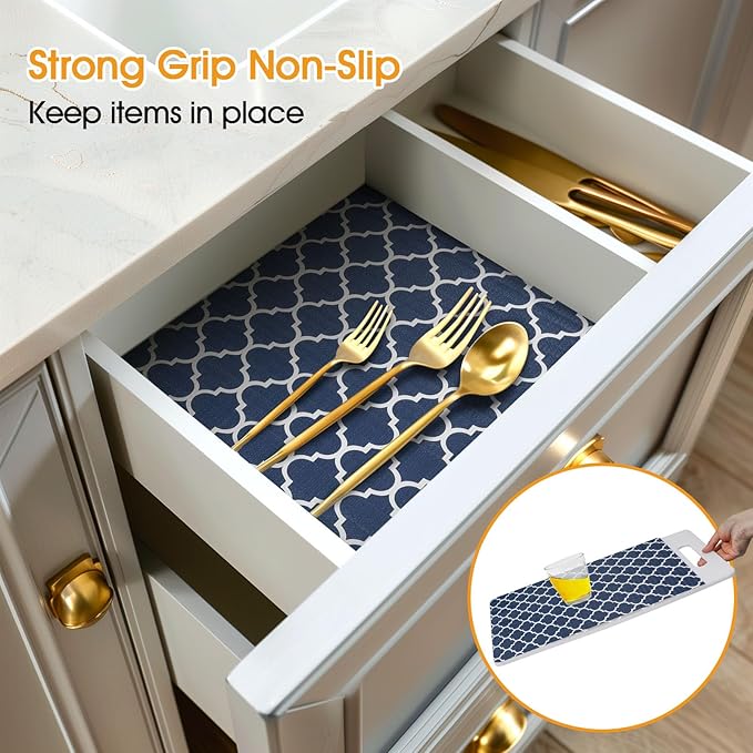 Shelf and Drawer Liner for Kitchen Cabinets Non-Adhesive, Strong Grip Non-Slip Thickened Cabinet Liners for Shelves, Waterproof Mats for Dresser Cupboard, Blue, 23 in x 10 Feet - Image 2