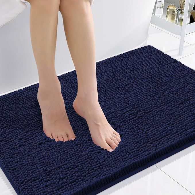 Smiry Luxury Chenille Bathroom Rugs 36x24, Extra Soft and Absorbent Shaggy Bath Mat, Machine Washable, Non-Slip Plush Carpet Runner for Tub, Shower, and Floor, Home Decor Accessories, Navy Blue by Smiry