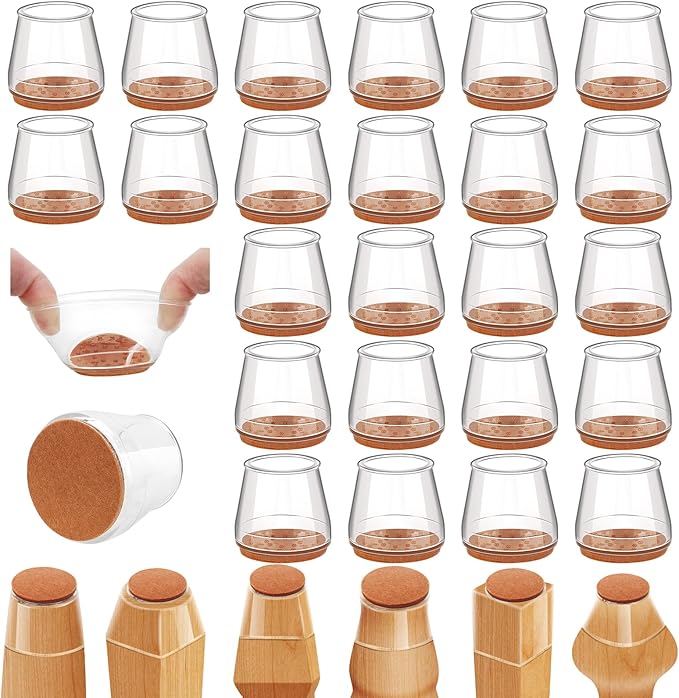 24Pcs Silicone Chair Leg Floor Protectors, Felt Furniture Pads for Hardwood Floors, Rubber Chair Leg Protectors for Hardwood Floors, Chair Leg Caps Chair Leg Covers for Wooden Floors(Clear, Large) by Joeyrras