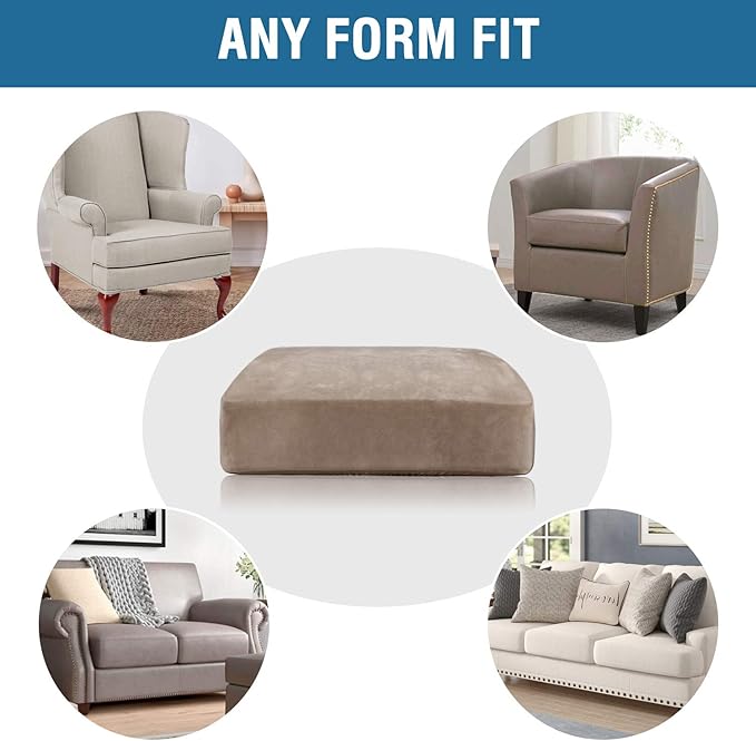H.VERSAILTEX Velvet Stretch Couch Cushion Cover Plush Cushion Slipcover for Chair Cushion Furniture Protector Seat Cushion Sofa Cover (1 Piece Armchair Cushion Covers, Taupe) - Image 7