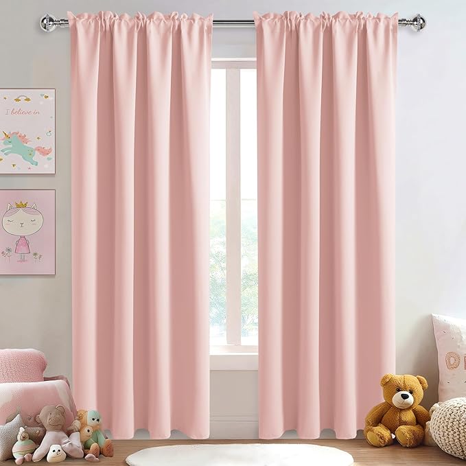 DWCN Blackout Curtains – Thermal Insulated, Energy Saving & Noise Reducing Bedroom and Living Room Curtains, Blush Pink, W 52x L 84 Inch, Set of 2 Rod Pocket Curtain Panels by DWCN