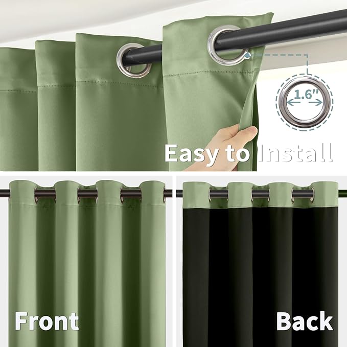 BGment Grass Green Blackout Curtains for Bedroom Spring Curtains for Living Room 63 Inch Length 2 Panels Set, Thermal Insulated Full Room Darkening Soundproof Grommet Drapes (42 x 63 Inch, 2 Panels) - Image 6