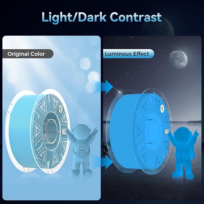 Creality 3D Luminous PLA Printer Filament, 1.75mm Glow in The Dark Shiny Firefly Blue PLA Filament for 3D Printing, Best with UV Lamps, 1kg Spool (2.2lbs), Blue - Image 6