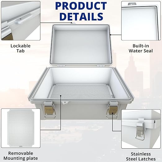 MAKERELE Large Outdoor Junction Box Waterproof IP67 Plastic Electrical Box Enclosure with Hinged Cover with Mounting Plate and 1" NPT*2(20"*16.1"*7.9") - Image 4