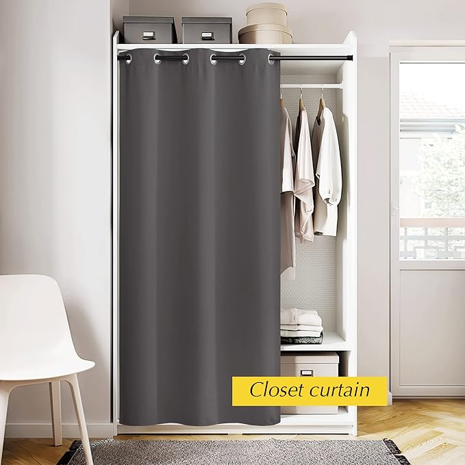 NICETOWN Doorway Curtain - Grommet Closet Curtain for Door Window, Solid Front Door Curtain Room Darkening Thermal Insulated Temporary Window Curtain Drape for Hallway, 1 Panel W42 x L80 inch, Grey - Image 3