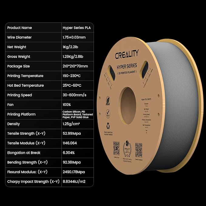 Creality Hyper 3D Printer PLA Gray Filament High Speed Printing 1.75mm 2.2lbs Spool ±0.03mm Dimensional Accuracy Flow Durable Resistant Smooth for Ender 3 v3 Plus KE K1 Max K1C 3D Printers - Image 6