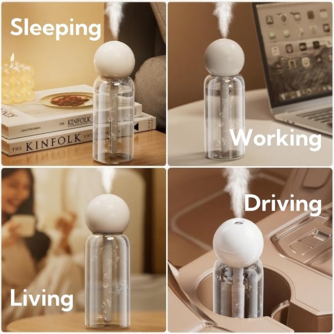 Portable Small Humidifier Dual Nozzle - Large Cool Mist Humidifiers Double Spray Ports, Water Shortage Protection, Ultra-Quiet, Mini Humidifier for Bedroom Plants Office Car Travel (P06) - Image 6