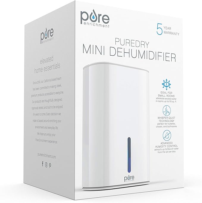 Pure Enrichment PureDry Mini Dehumidifier - 27oz Compact Water Tank Eliminates 300ml/day of Excess Moisture from Closets, Bathrooms, Boats, Kitchens, and Other Small Rooms and Living Spaces - Image 8