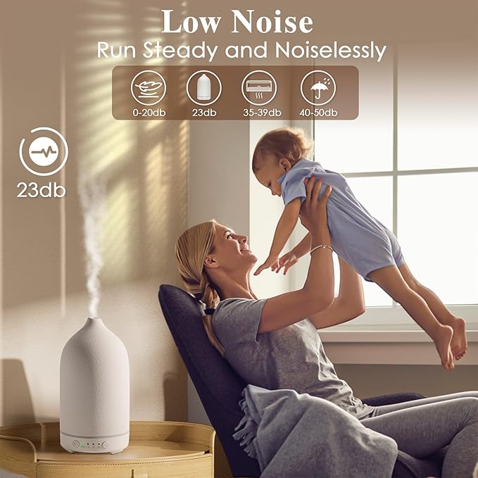 Diffuserlove Ceramic Essential Oil Diffuser 160ML Aromatherapy Diffuser for Home Bedroom Room Cool Mist Humidifier Stone Air Diffusers (Size:6.8" H x 3.6" W) - Image 6