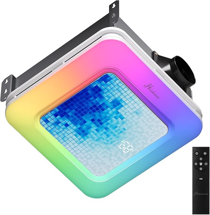 Bathroom Exhaust Fan with Light Humidity Sensor, Bathroom Fan with Odor & Humidity Sensor, 230 CFM 1.0 Sone Venlitation Fan with 3CCT LED Light 7 LED Color, Remote Control Easy Install by FocusonKitchenBathroom