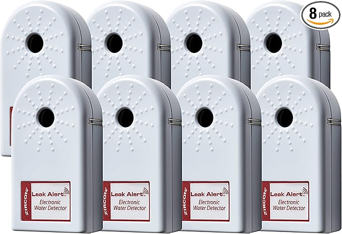 Zircon Leak Alert Water Leak Detector & Flood Sensor Alarm/Water Leak Sensor with Dual Leak Alarms 90dB Audio/Battery Powered (Contractor 8 Pack) Batteries Not Incuded,72309,White by Zircon