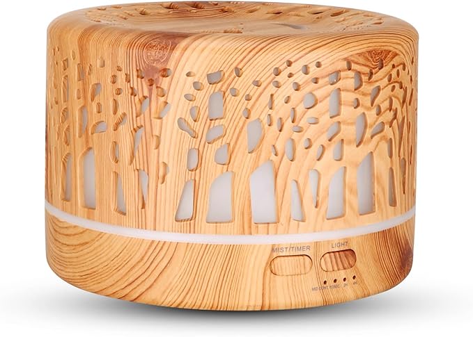 Wild Essentials 700ml Designer Large Room Essential Oil Diffuser, 5 in 1 Ultrasonic Aromatherapy Vaporizer Cool Mist Humidifier, Home, Office Bedroom, Timer, Auto-Off, 7 Color LED (Light Wood Trees) by WildEssentials