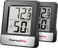ThermoPro TP49 2 Pieces Digital Hygrometer Indoor Thermometer Humidity Meter Room Thermometer with Temperature and Humidity Monitor Mini Hygrometer Black Weather Station by ThermoPro