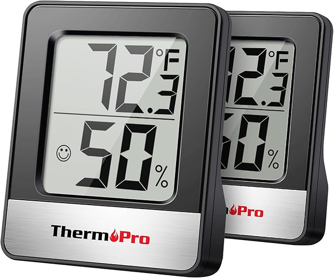 ThermoPro TP49 2 Pieces Digital Hygrometer Indoor Thermometer Humidity Meter Room Thermometer with Temperature and Humidity Monitor Mini Hygrometer Black Weather Station by ThermoPro