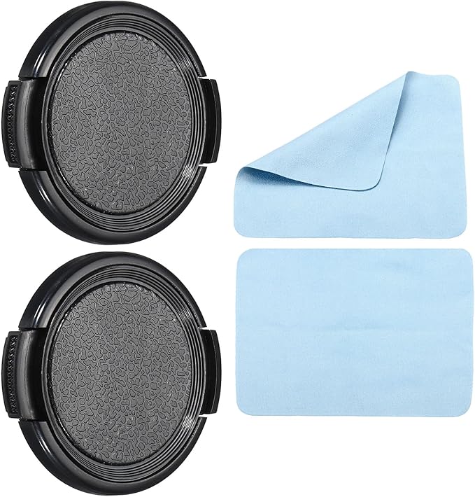 PATIKIL Camera Lens Cap, 2 Pack Sides Pinch Front Lens Cover with Microfiber Cleaning Cloth for 43mm Thread Universal DSLR Lenses for Nikon, for Fujifilm, for Pentax, for Leica by PATIKIL