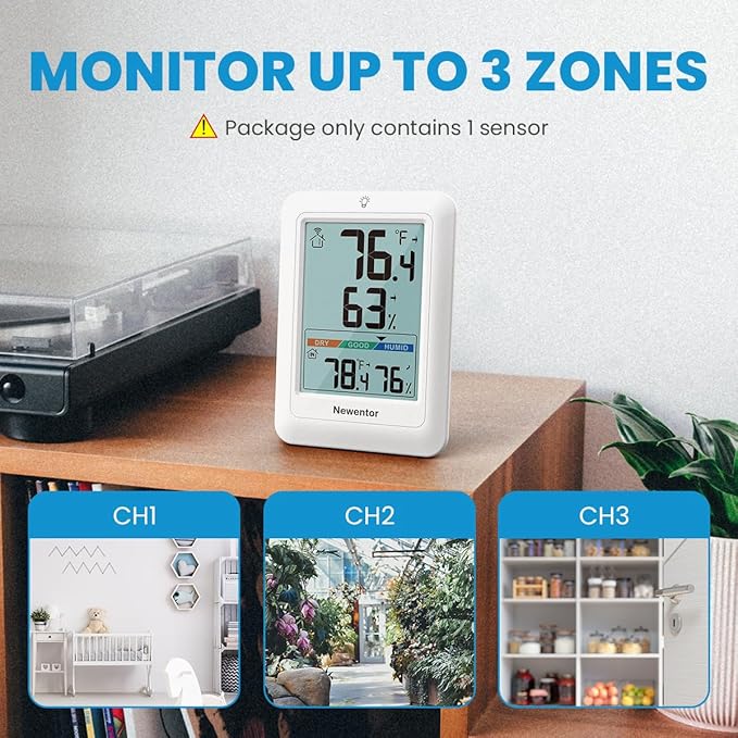 Newentor Indoor Outdoor Thermometer Wireless, Weather Stations Wireless Indoor Outdoor, Outdoor Thermometers for Patio House, Outside Inside Thermometers with Comfort Indicator, White with 1 Sensor - Image 3