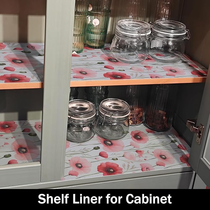Floral Shelf Liners Strong Non-Slip and Non Adhesive 12IN x 10FT Shelf and Drawer Liners for Kitchen Cabinet Wire Fridge, Waterproof Shelf Drawer Liner,Easy to Clean,Red - Image 6