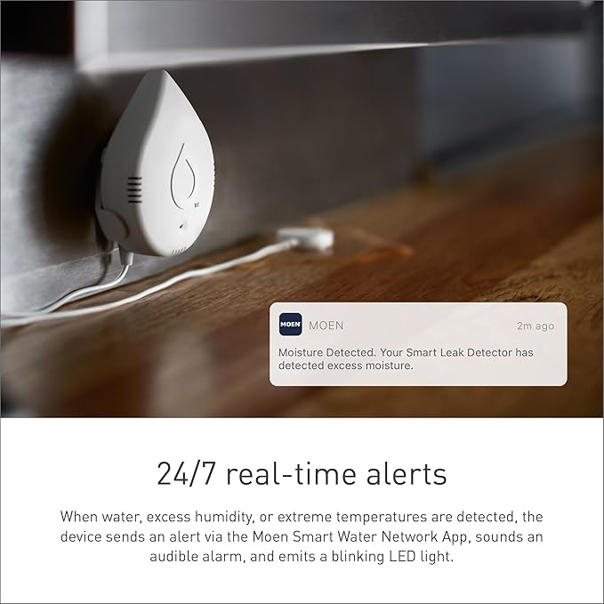 Moen Flo Smart Water Leak Detector, Drip or Flood Sensor Alarm for Home, 4-Pack, White, 920-004 - Image 2