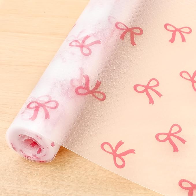Pink Bow Refrigerator Liner Waterproof Fridge Shelf Mat Non-Adhesive Cabinet Drawer Liner for Home Kitchen Table Decoration, 11.8 x 118 Inch by FYSUIMU