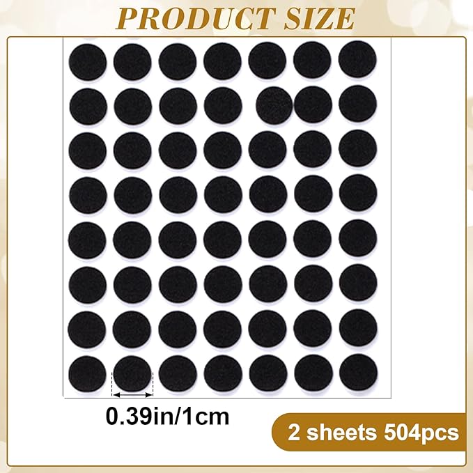 504 Pcs Small Felt Furniture Pads, Self-Adhesive EVA Foam Dot Circles, Round Felt Furniture Stickers for Desks Drawers Vases Photo Frames Cabinets Doors Candlesticks - Black (0.39") - Image 2