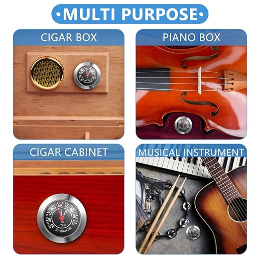 Humidor Hygrometer for Analog Hygrometer Humidor Accessory Humidity Gauge Alloy Stainless Steel Mechanical Pressure Gauge for Violin Case Home Use - Black, 1.5x1.5x0.4in - Image 5