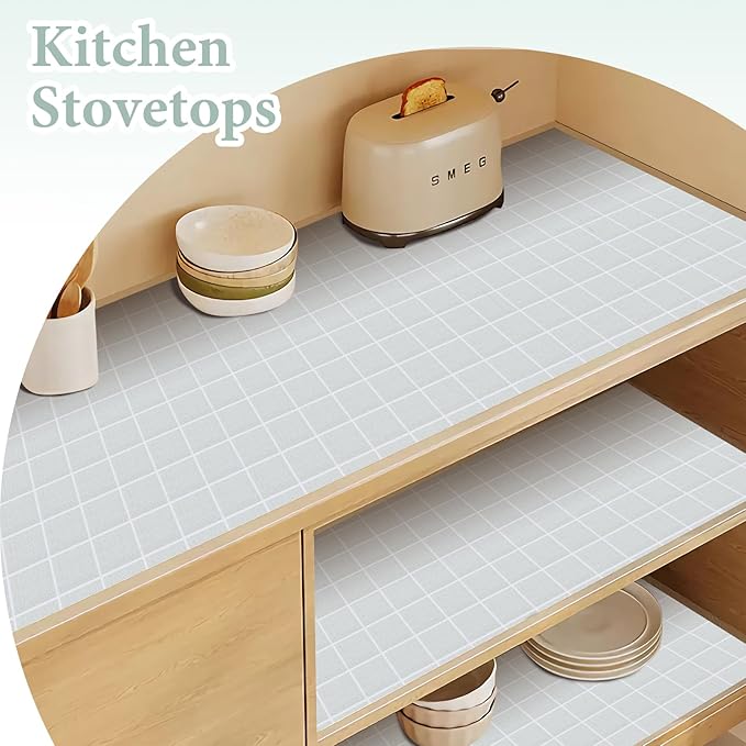 Drawer and Shelf Liner for Kitchen Cabinet: 12 in X 20 Ft Non Slip Waterproof Shelf Paper Non Adhesive Refrigerator Liners Light Gray Grid Easy Liners for Bathroom - Image 3