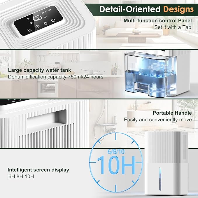Portable Dehumidifier for Small Room, Bathroom & Closet | 91 OZ Tank | Compact Quiet Dehumidifier for RV, Bedroom (No Basements) | Auto Shut-Off White - Image 6
