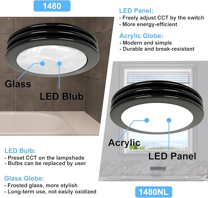 Akicon Ultra Quiet Bathroom Exhaust Fan with LED Light 80CFM 2.0 Sones Round Bathroom Ventilation Fan with Frosted Glass Cover (Oil Rubbed Bronze) - Image 4