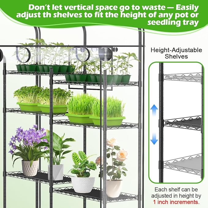 Abimars Walk-in Greenhouse with Height-Adjustable Shelves, Heavy Duty Green House for Outdoors/Indoors, Heavy-Duty Steel Frame & Thickened PVC Cover, 82"x57"x55.5", Black - Image 3